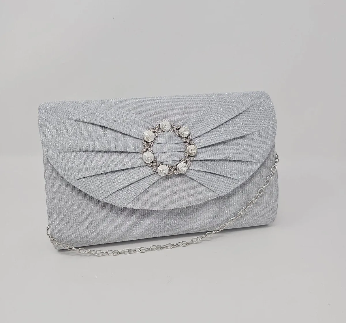 Silver Glitter Diamante Clutch Bag