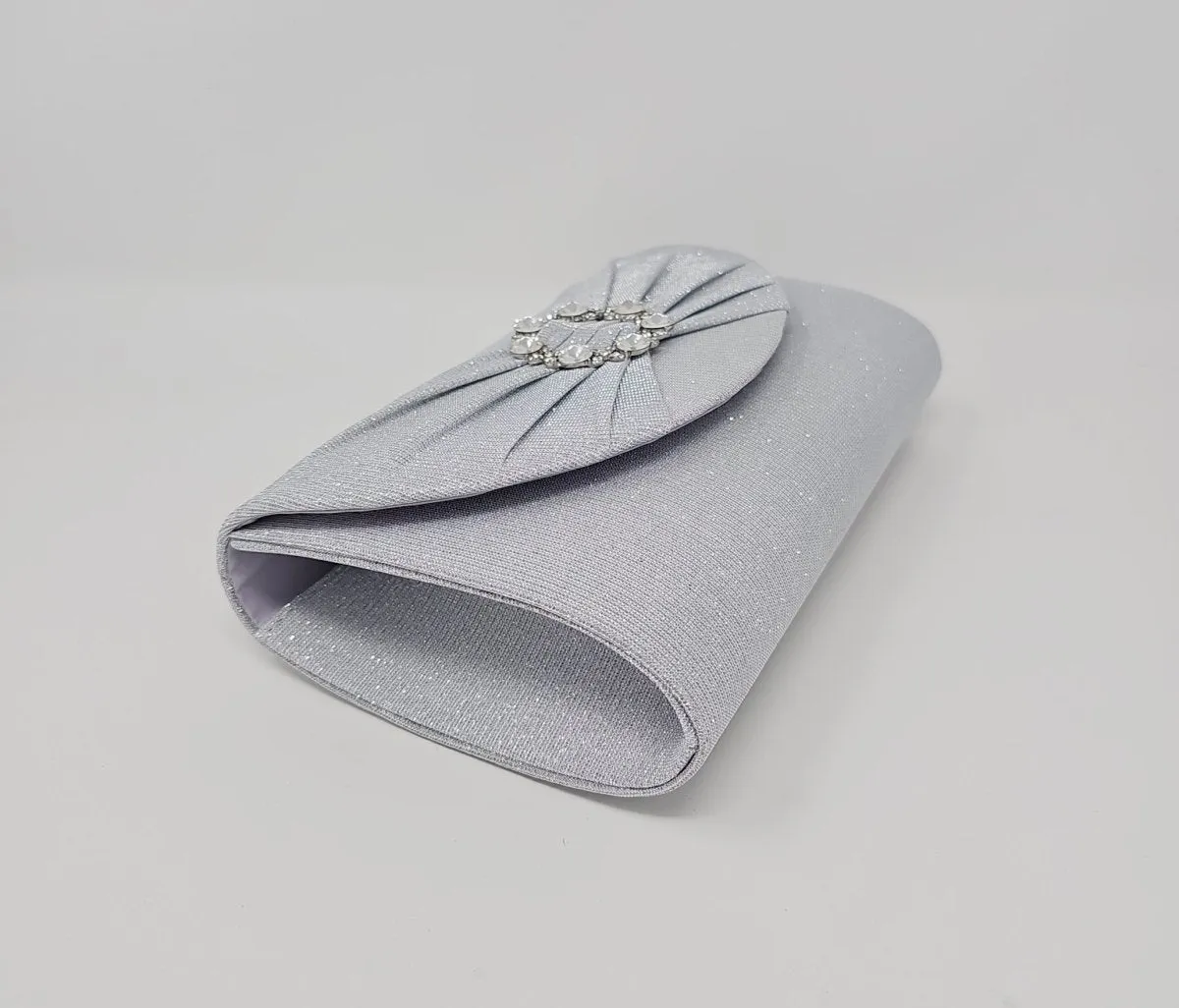 Silver Glitter Diamante Clutch Bag