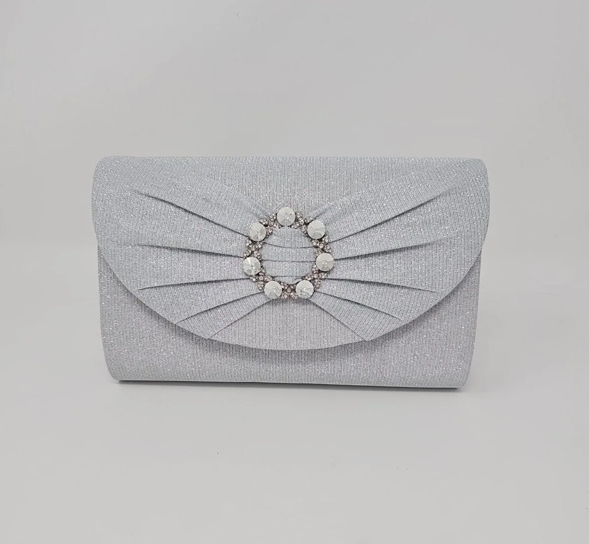 Silver Glitter Diamante Clutch Bag