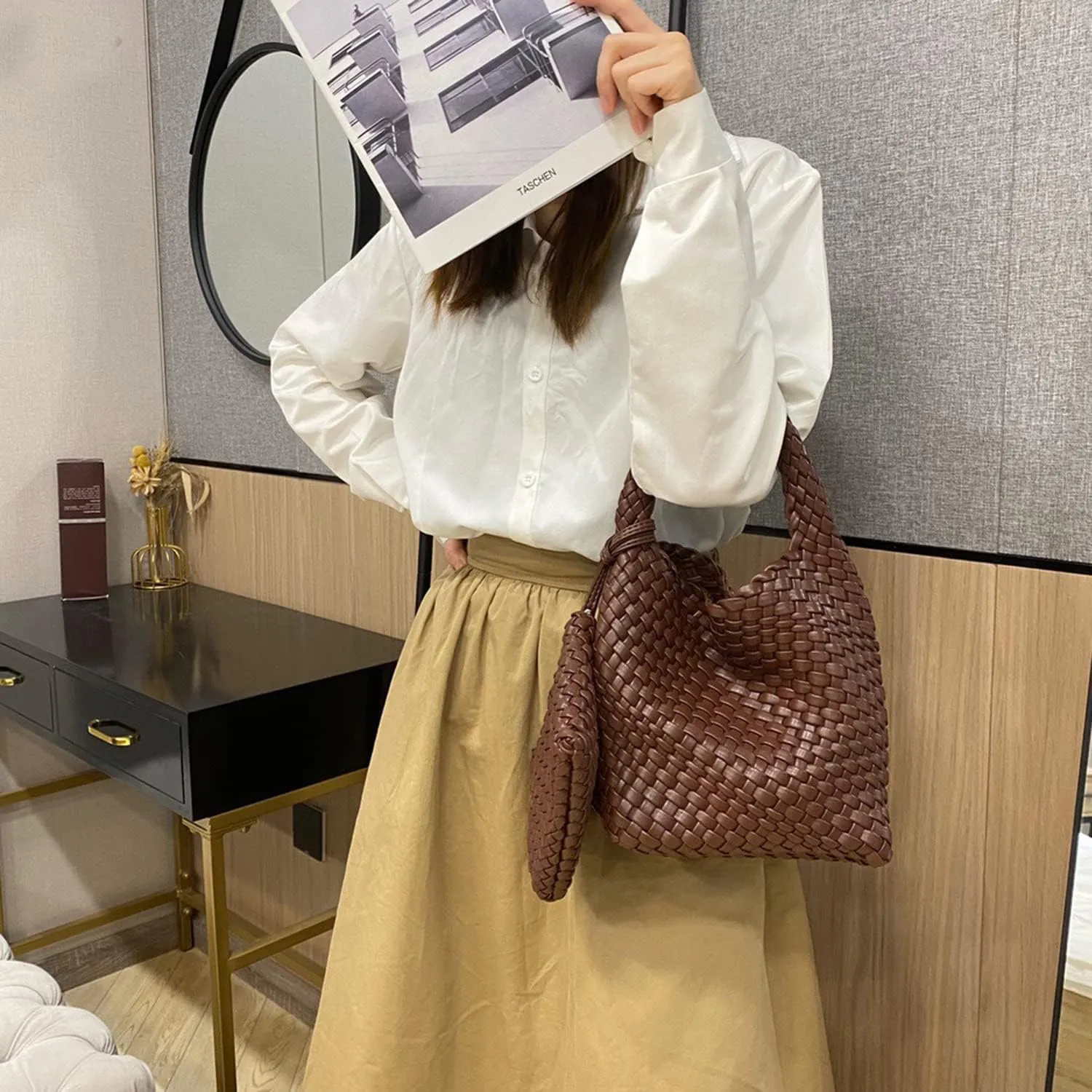 Small Woven Bags for Women Cute Hobo Tote Woven Handbag Mini Clutch Purse vegan leather Crossbody bags Shoulder Handmade Bag