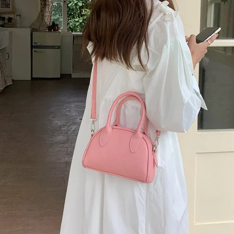 Sohiwoo Korean Style Women Small Pink Pu Leather Handbag College Girls Mini Cute Pink Side Bag Cell Phone Crossbody Purse