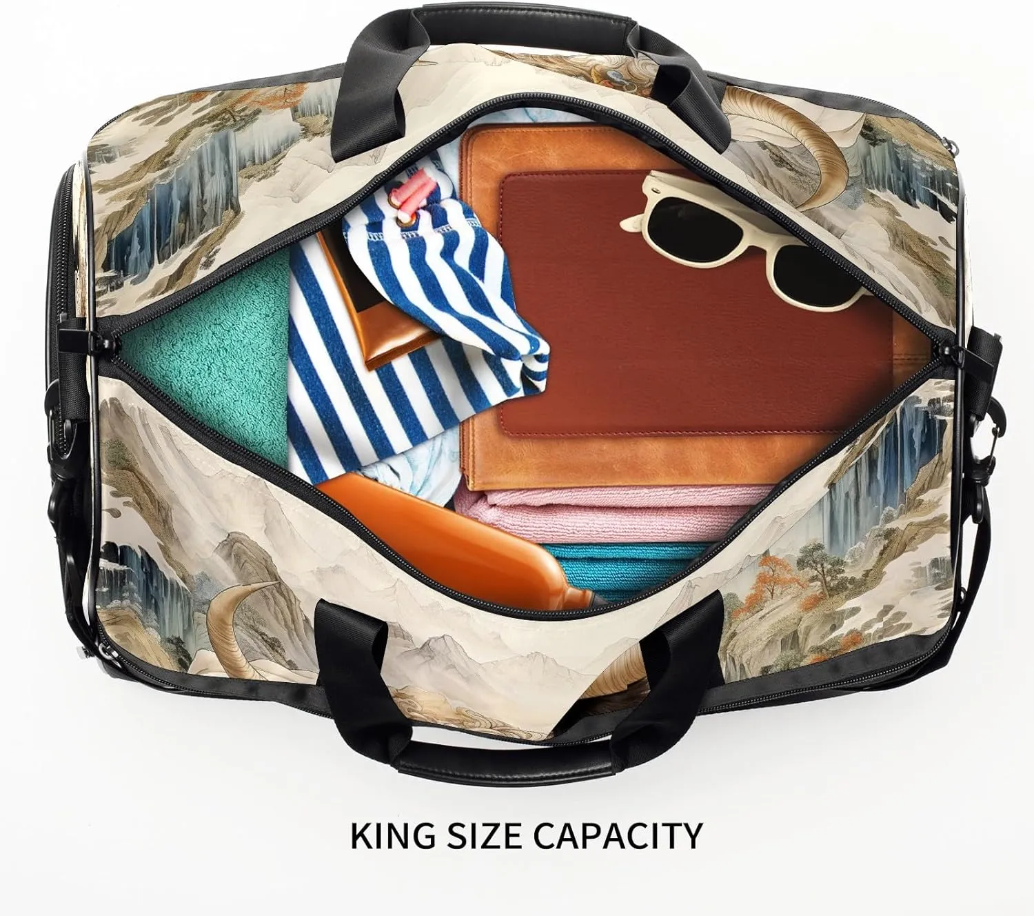 Sports Gym Bag for Women, Sport Duffle Workout Bags with Shoe Compartment, Small Womens Gym Bags, Chinese Painting Cow - 5