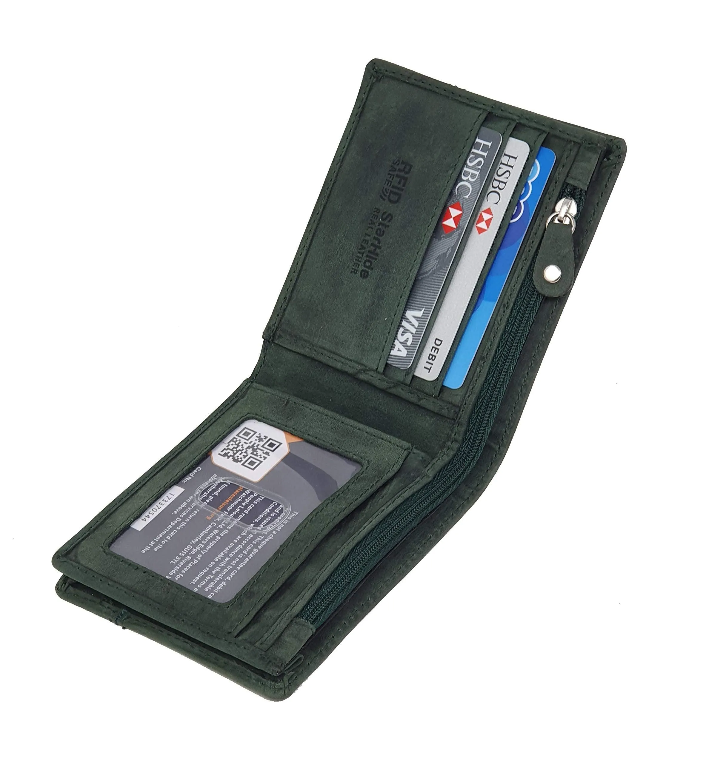 StarHide Mens Essentials Wallet RFID Safe Contactless Security Card Protection Distressed Hunter Leather Billfold Purse 1150 Green