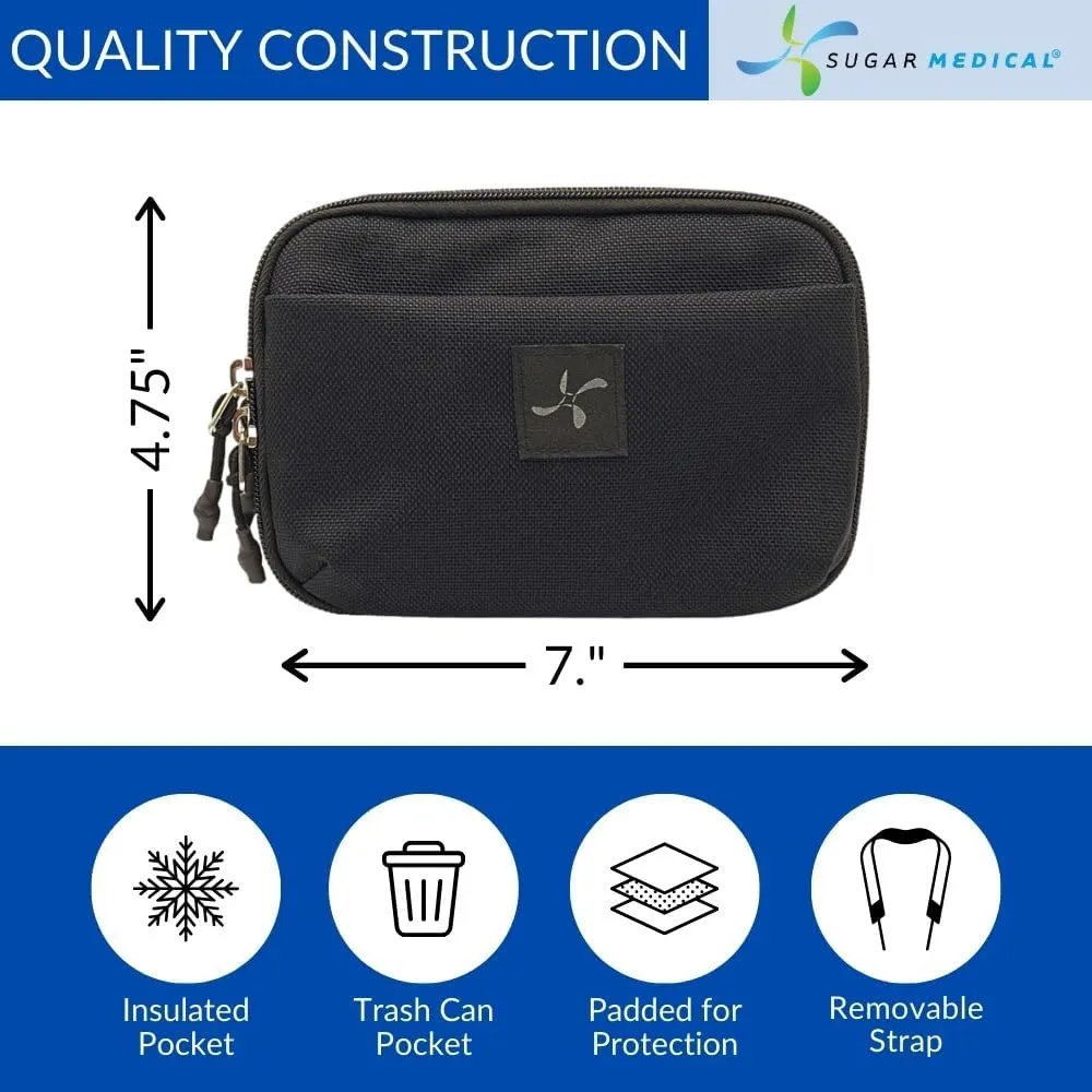 Sugar Medical Insulated Diabetes Supply Bag  Glucose Meter Case & Diabetic Organizer | Crossbody or Belt Bag for Insulin, Test Strips, Lancets & More. (Black)