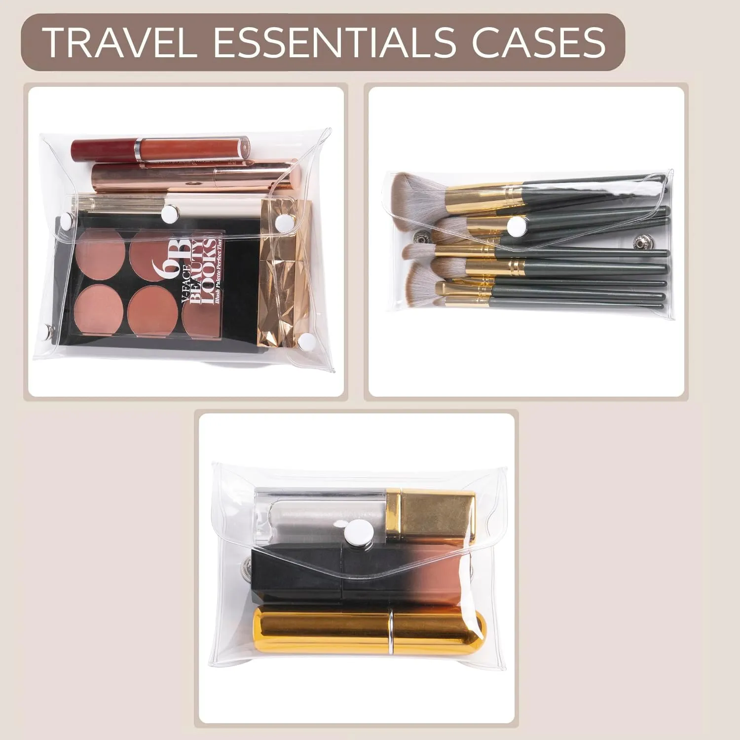 Travel Makeup Bag Organizer, Waterproof Small Makeup Bag for Purse, Toiletry Bag for Women, Cosmetic Bag, Makeup Case, Mini Make up Bags, PVC Purse Organizer Pouches (3 Pcs Set)