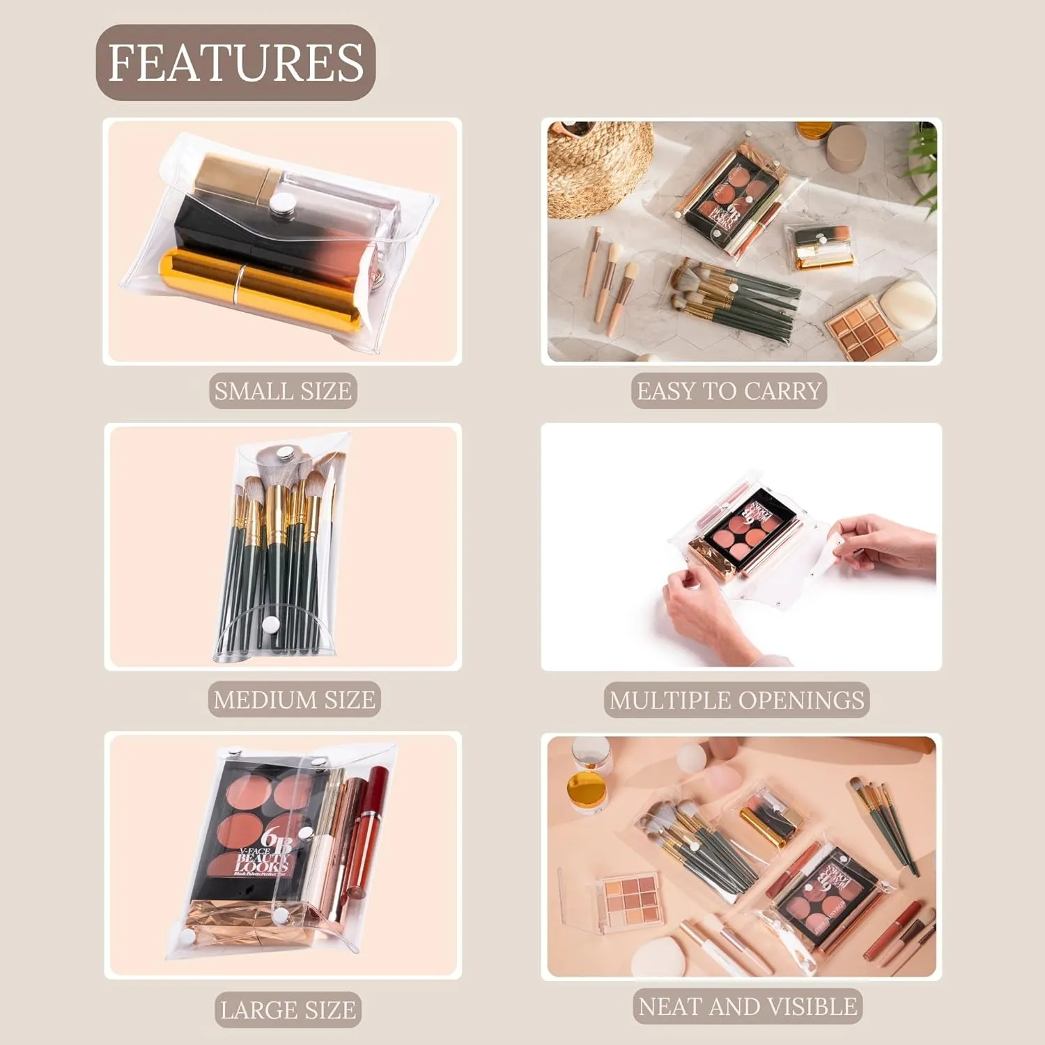 Travel Makeup Bag Organizer, Waterproof Small Makeup Bag for Purse, Toiletry Bag for Women, Cosmetic Bag, Makeup Case, Mini Make up Bags, PVC Purse Organizer Pouches (3 Pcs Set)