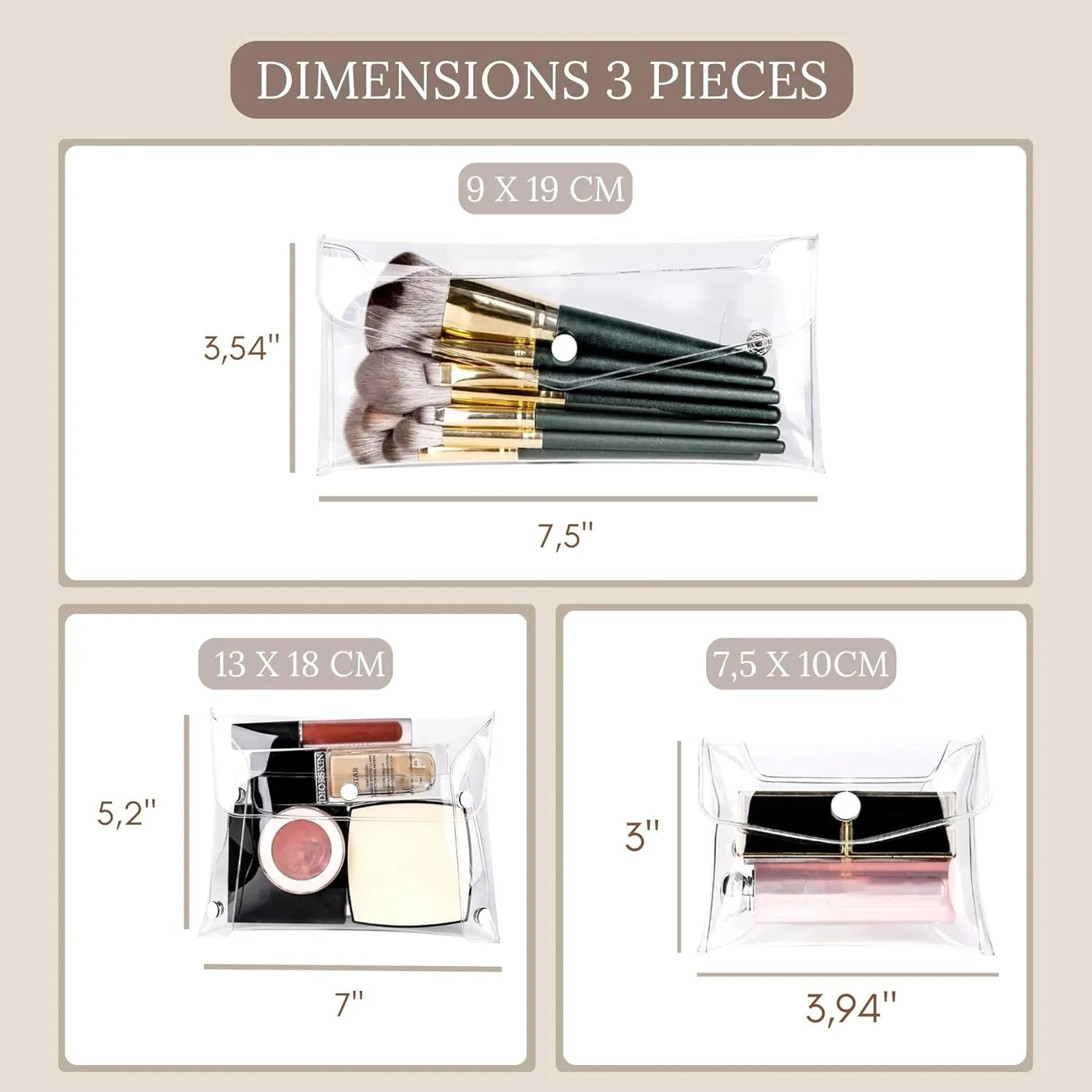 Travel Makeup Bag Organizer, Waterproof Small Makeup Bag for Purse, Toiletry Bag for Women, Cosmetic Bag, Makeup Case, Mini Make up Bags, PVC Purse Organizer Pouches (3 Pcs Set)