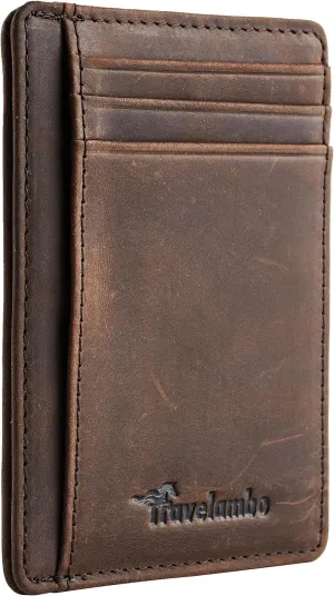 Travelambo Slim Wallet Front Pocket Minimalist Leather RFID Blocking Medium Size