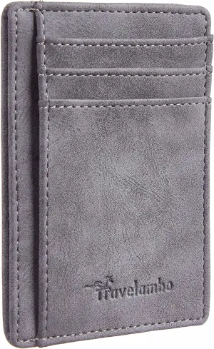 Travelambo Slim Wallet Front Pocket Minimalist Leather RFID Blocking Medium Size