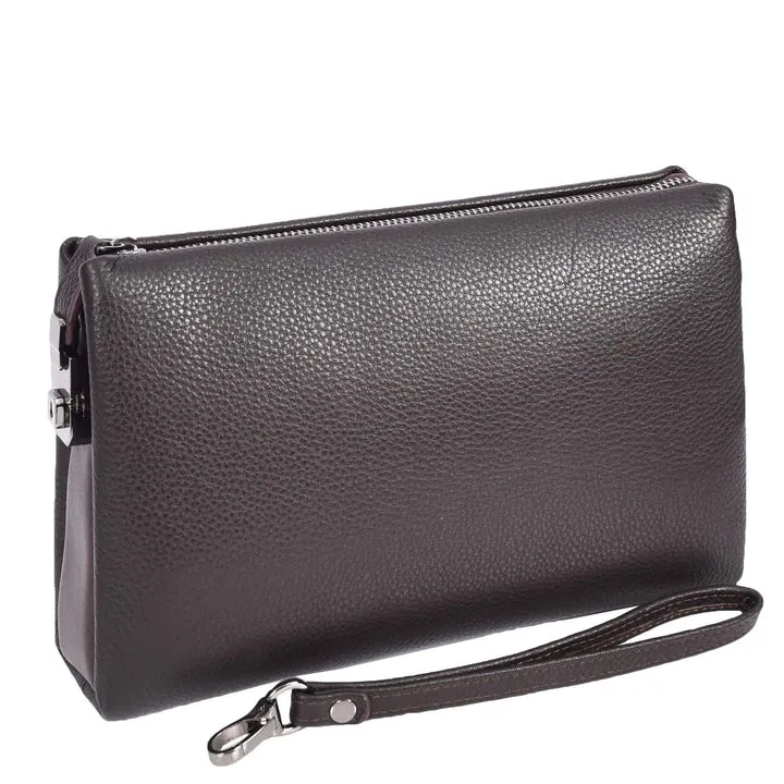 Trekkerwrist Real Leather Lockable Wrist Clutch Bag Brown