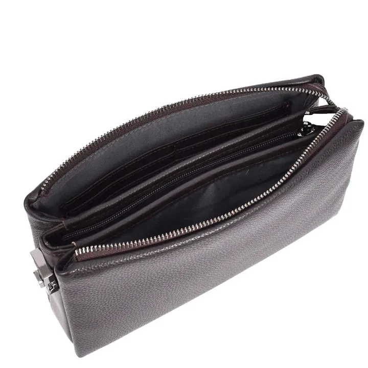 Trekkerwrist Real Leather Lockable Wrist Clutch Bag Brown