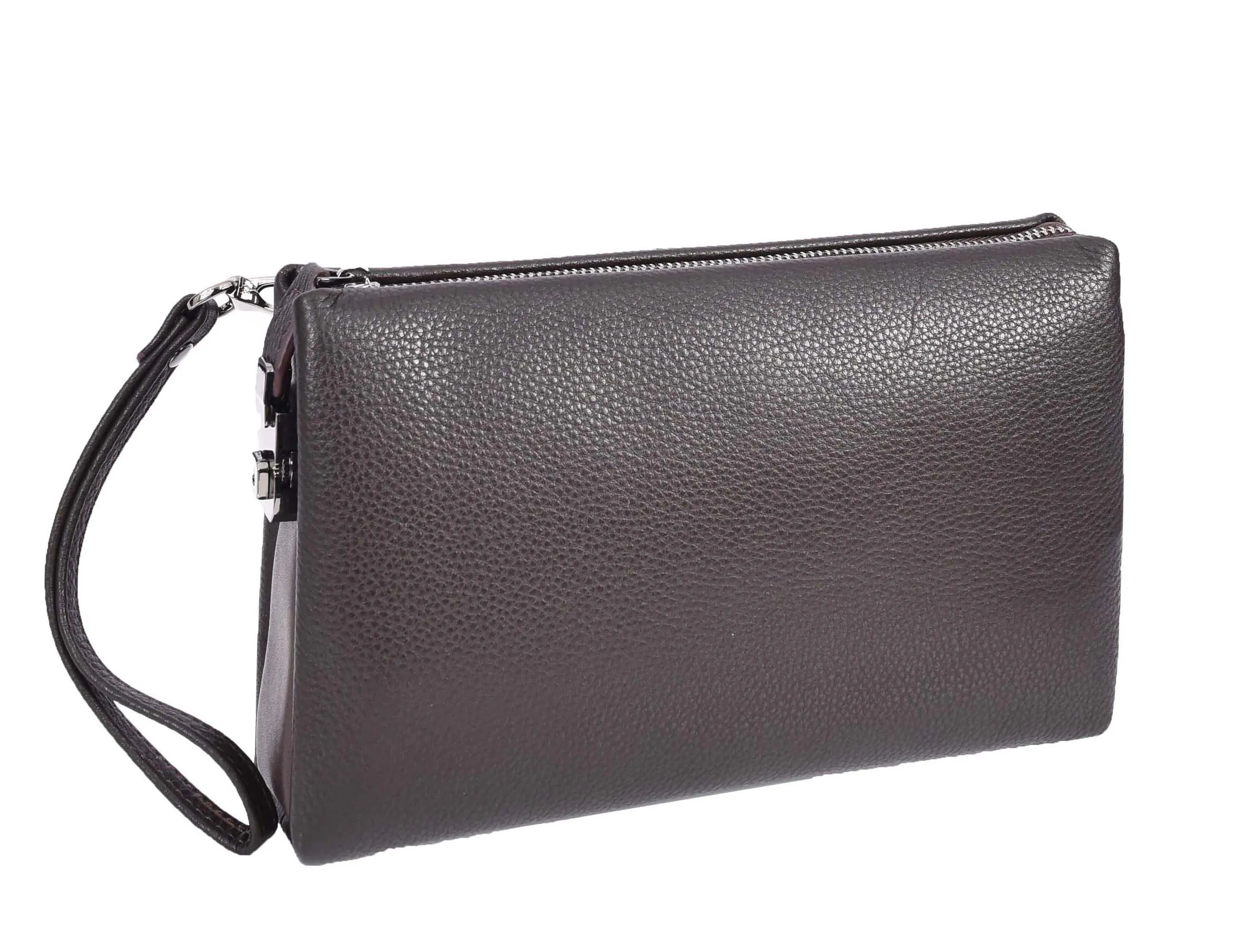 Trekkerwrist Real Leather Lockable Wrist Clutch Bag Brown