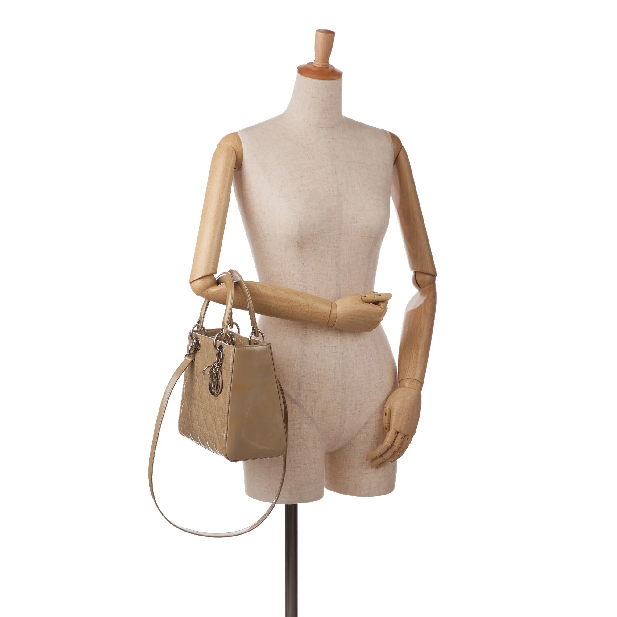 Trendy Inspired Dior Lady Dior Medium Brown Cannage Quilted Patent Leather