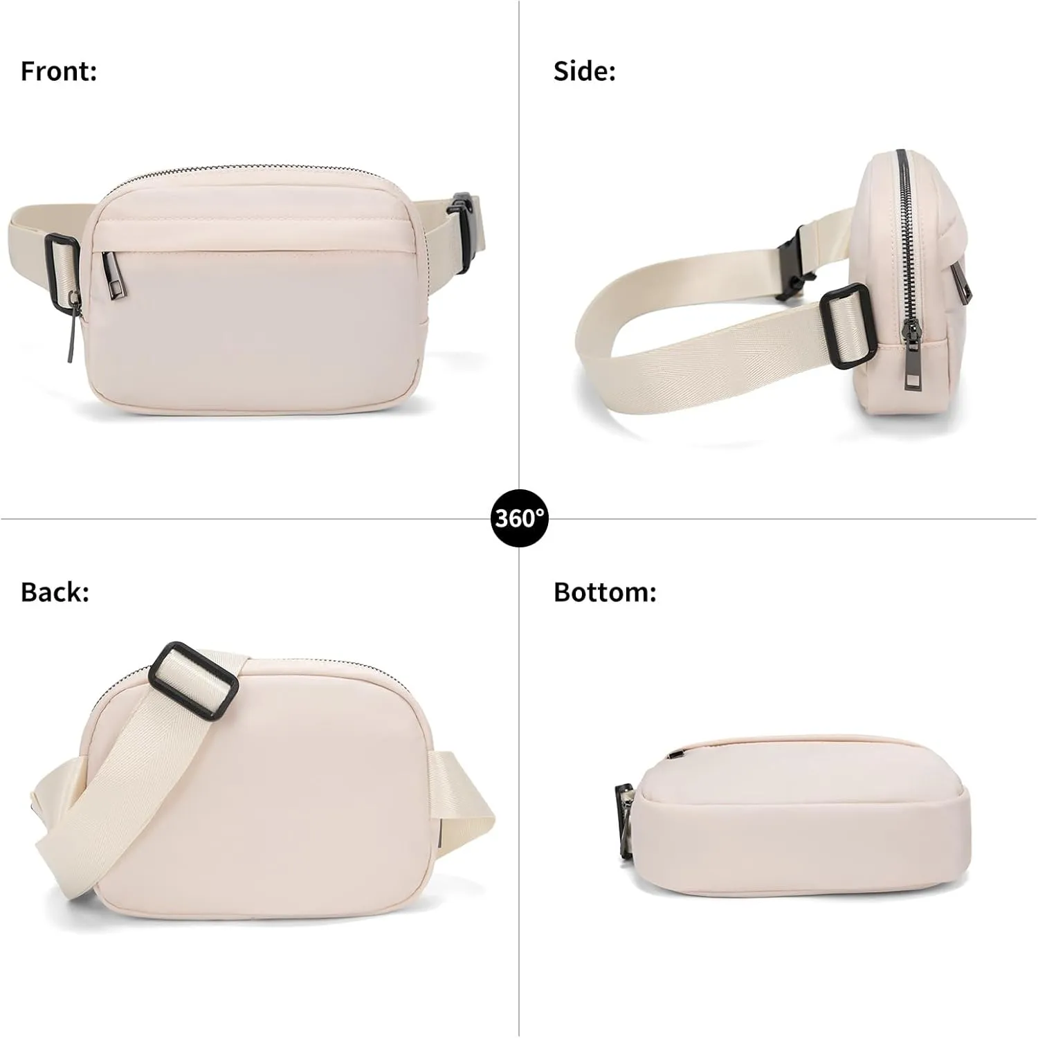 Unisex Belt Bag Fanny pack crossbody bags Everywhere Waist packs with Adjustable Strap (IVORY)