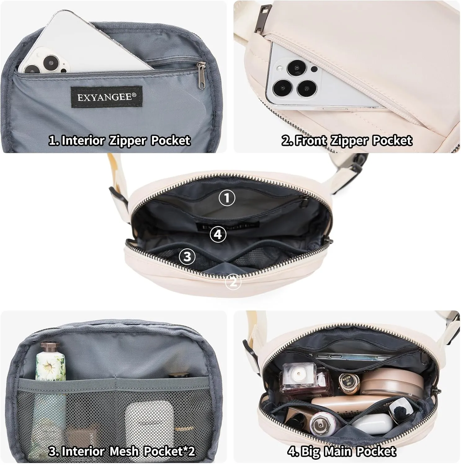 Unisex Belt Bag Fanny pack crossbody bags Everywhere Waist packs with Adjustable Strap (IVORY)