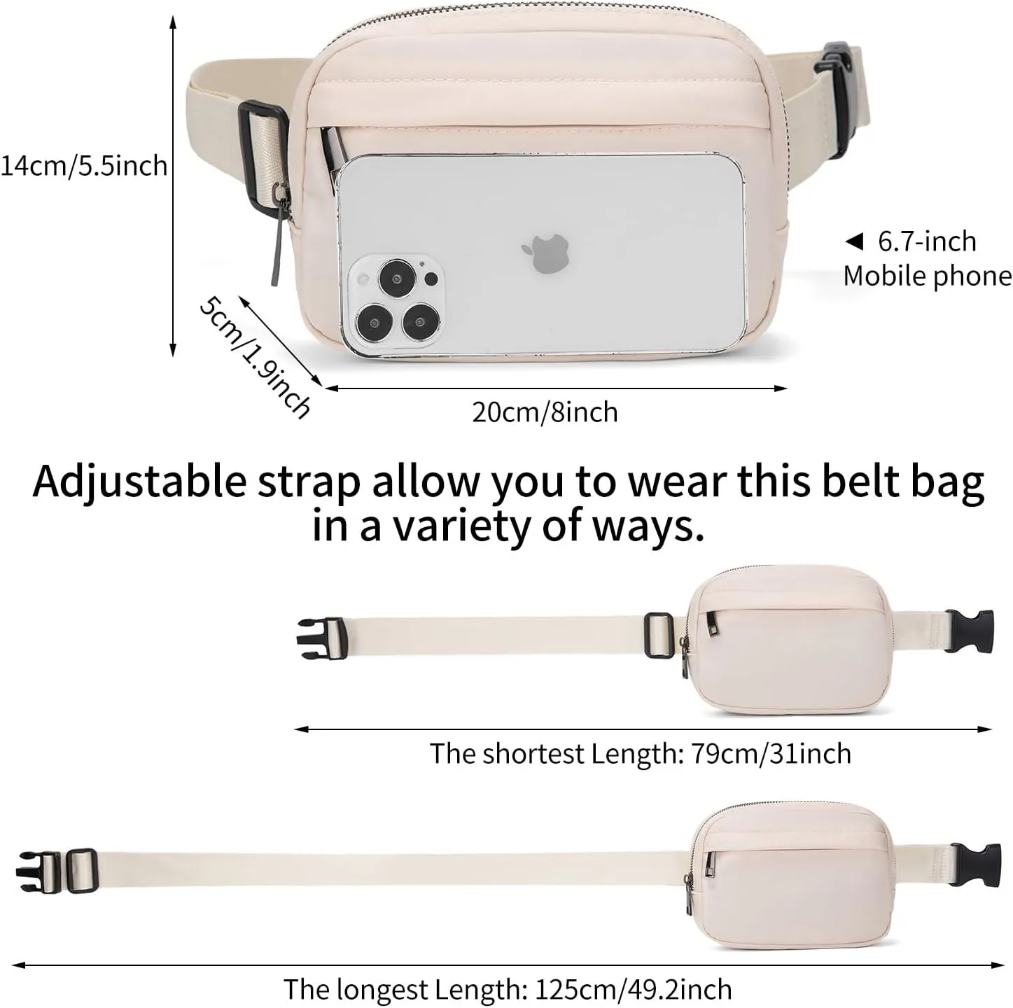 Unisex Belt Bag Fanny pack crossbody bags Everywhere Waist packs with Adjustable Strap (IVORY)