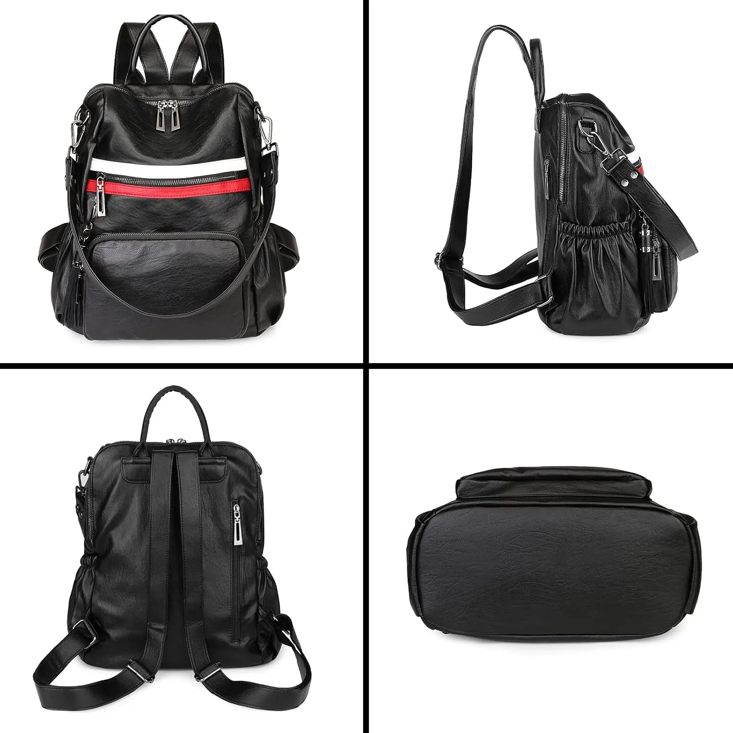 Uromee Travel Backpack Purse for Women Vegan Leather Ladies Fashion Tassel Shoulder Bag Convertible