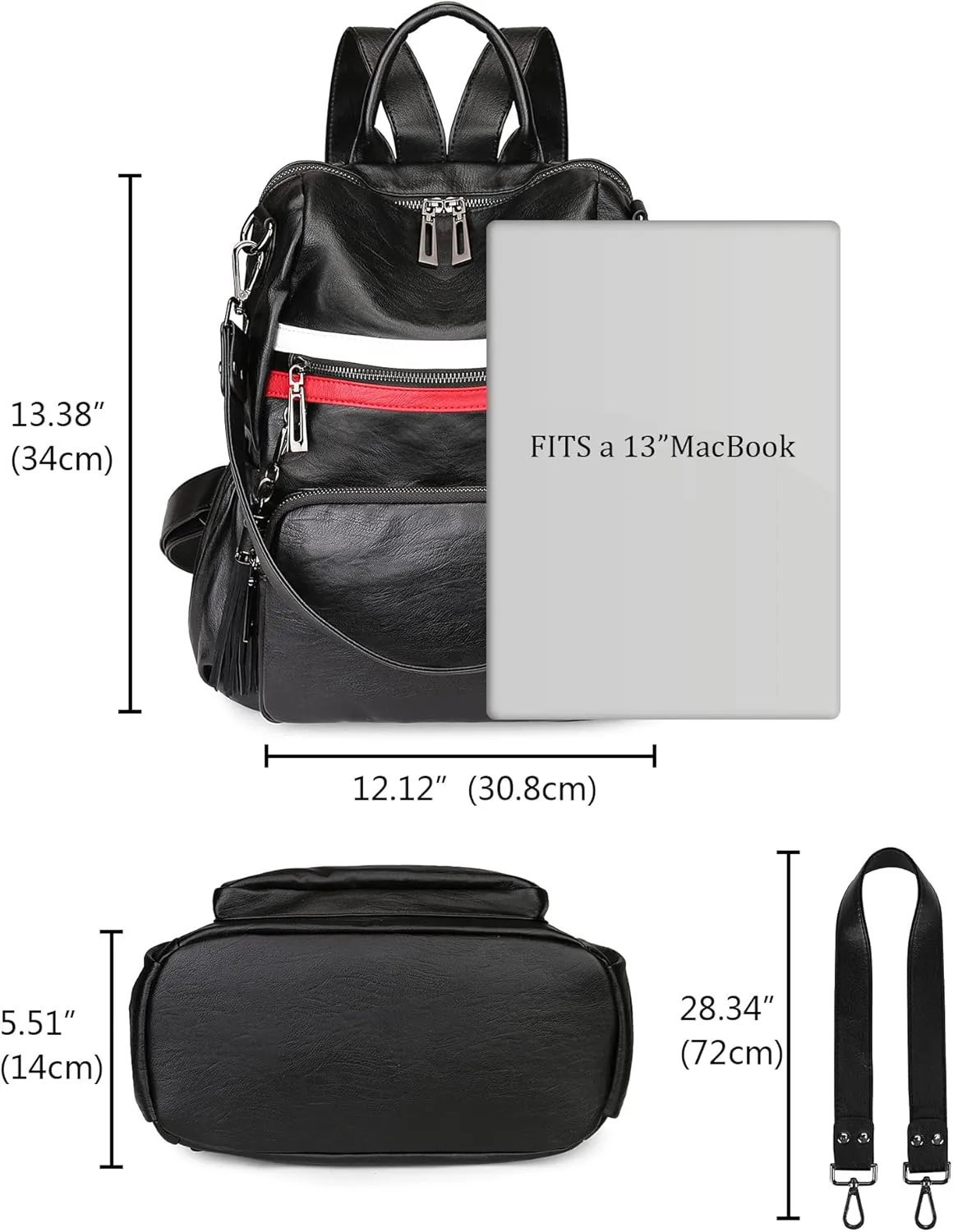 Uromee Travel Backpack Purse for Women Vegan Leather Ladies Fashion Tassel Shoulder Bag Convertible