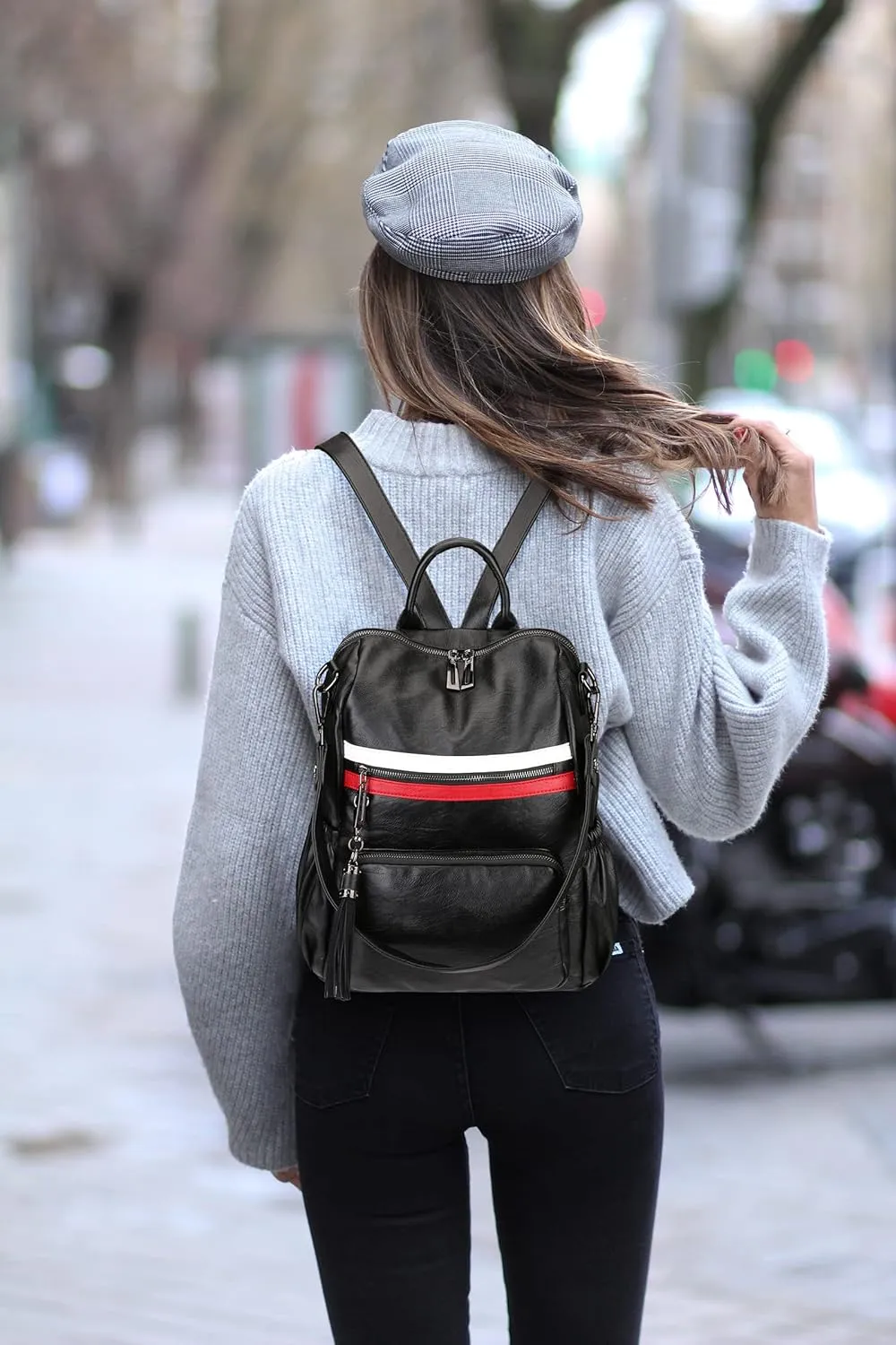 Uromee Travel Backpack Purse for Women Vegan Leather Ladies Fashion Tassel Shoulder Bag Convertible