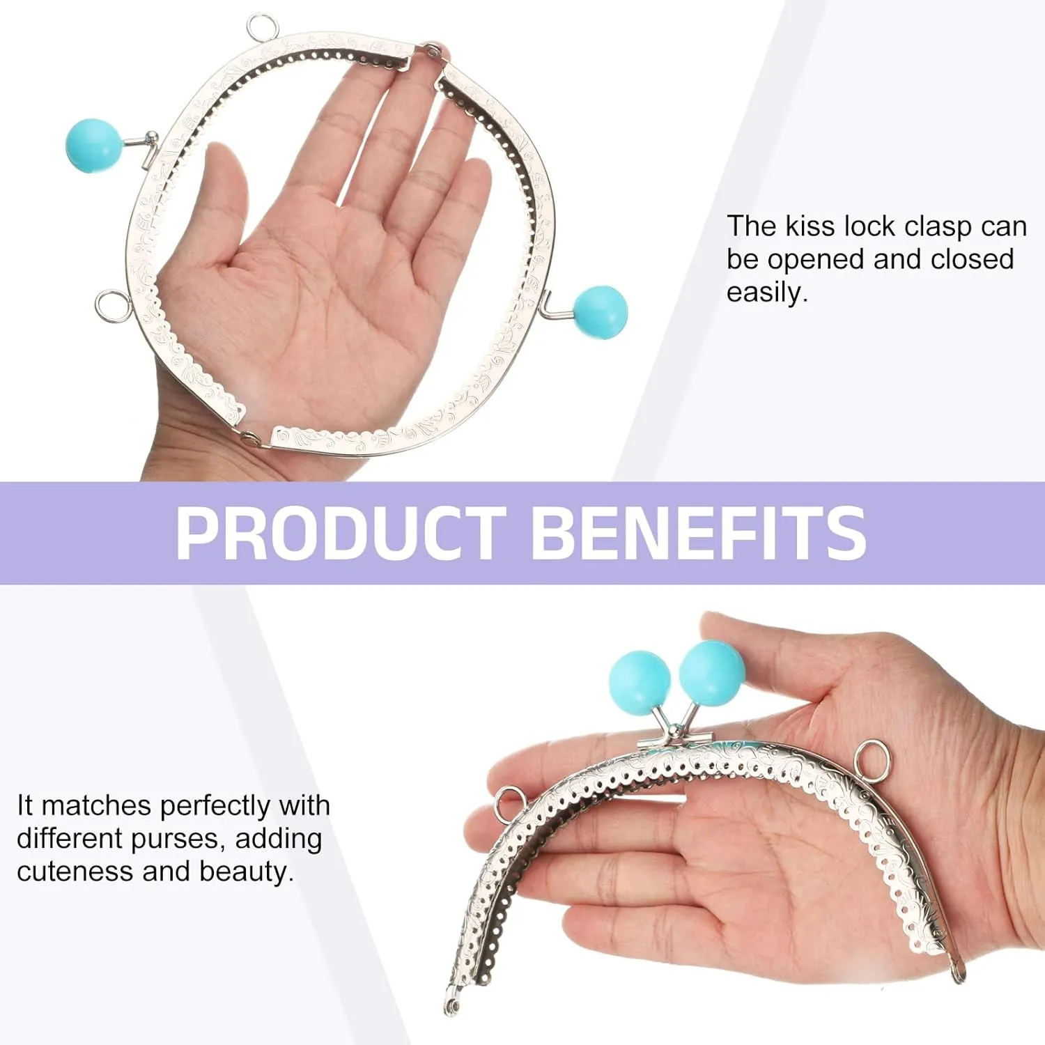 uxcell Metal Purse Frame, 16.5cm/6.5" Beads Silver Kiss Lock Clasp Arch Embossing Bag Frames for Purse Making Clutch Bag Coin Purse, Orange