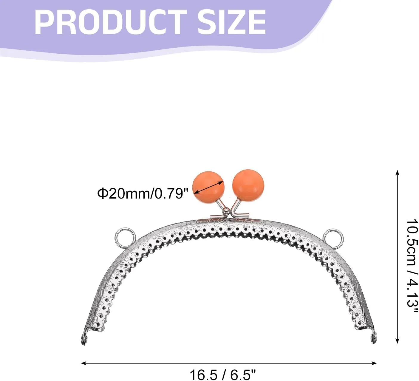 uxcell Metal Purse Frame, 16.5cm/6.5" Beads Silver Kiss Lock Clasp Arch Embossing Bag Frames for Purse Making Clutch Bag Coin Purse, Orange