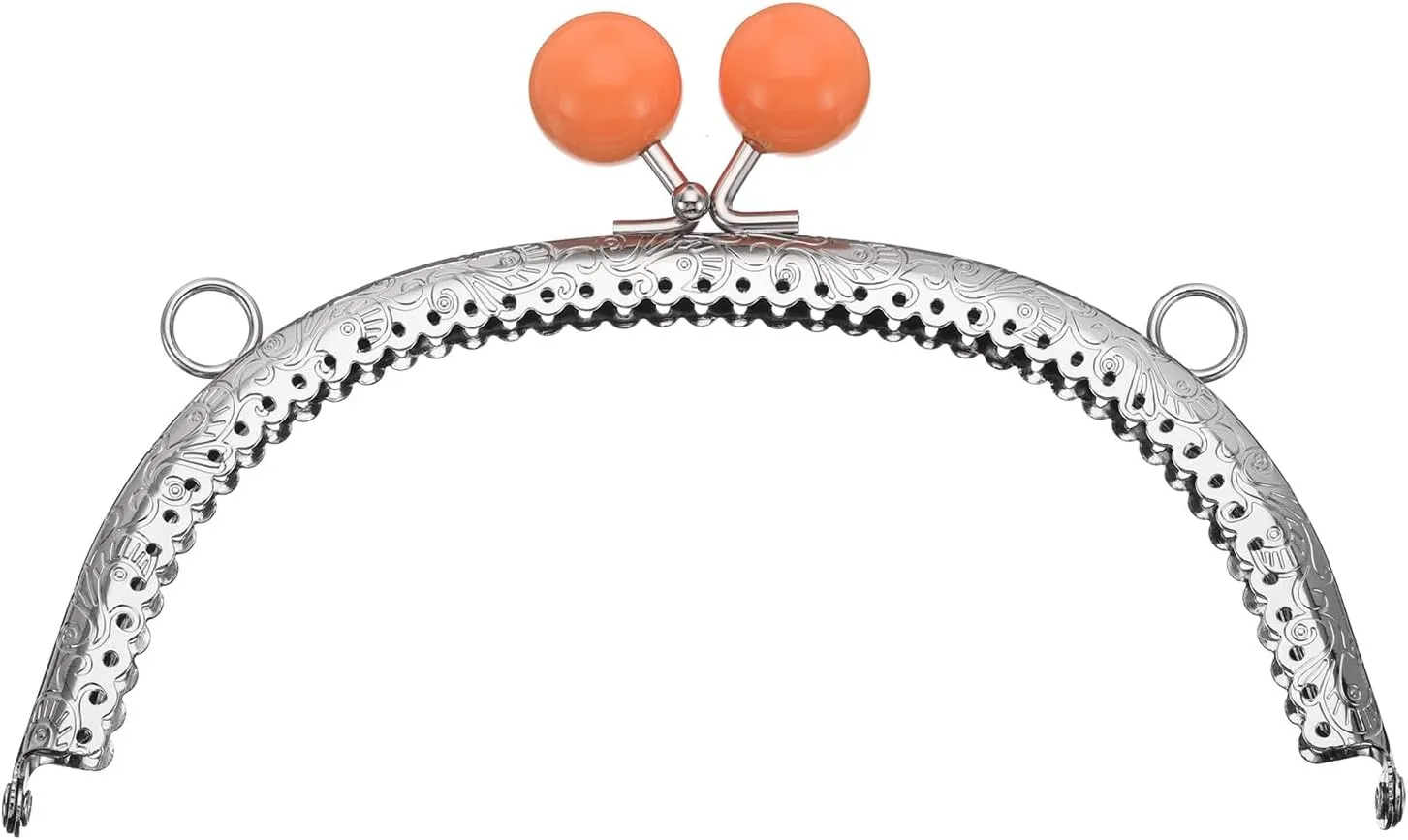 uxcell Metal Purse Frame, 16.5cm/6.5" Beads Silver Kiss Lock Clasp Arch Embossing Bag Frames for Purse Making Clutch Bag Coin Purse, Orange