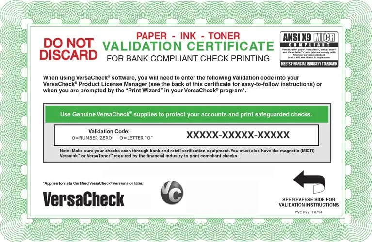 VersaCheck Annual 1000 Print Validation Code [Online Code]