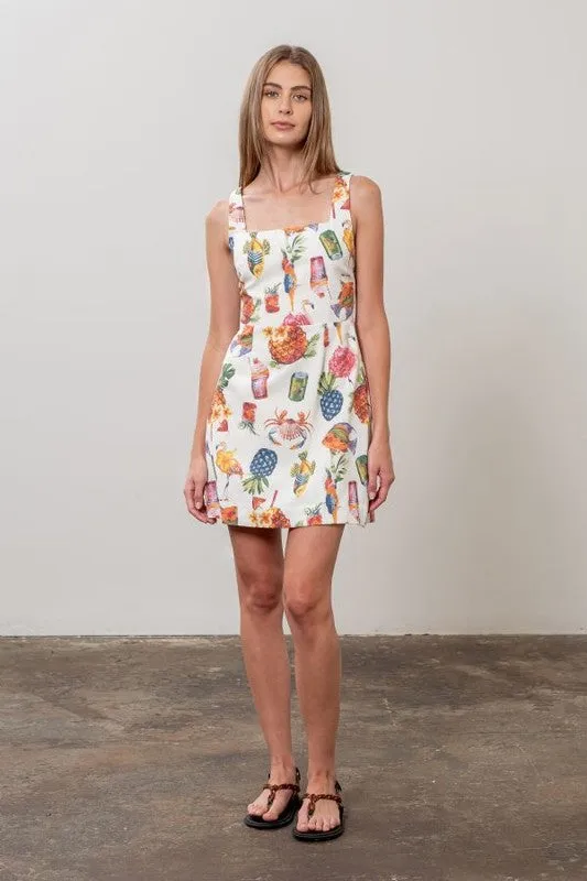 Waitlist 3/5 ♥ Mckenzie Sleeveless Tropical Print Mini Dress Cream