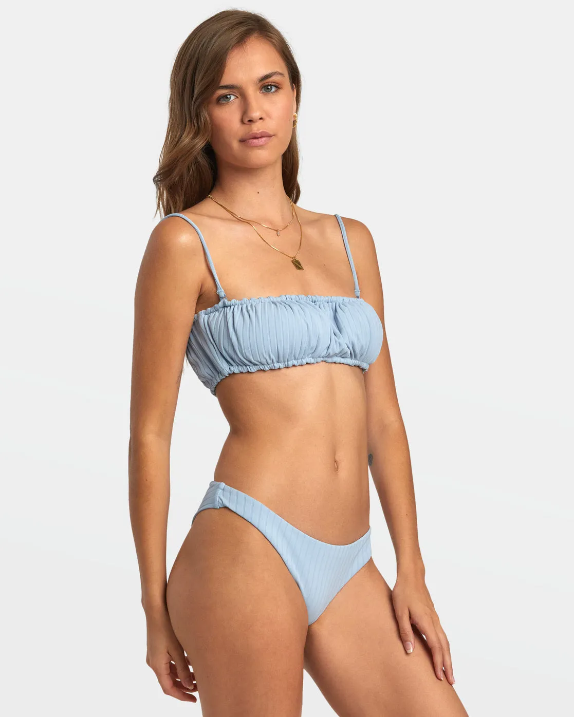 Wide Rib 2-Way Bandeau Bikini Top - Dusty Blue
