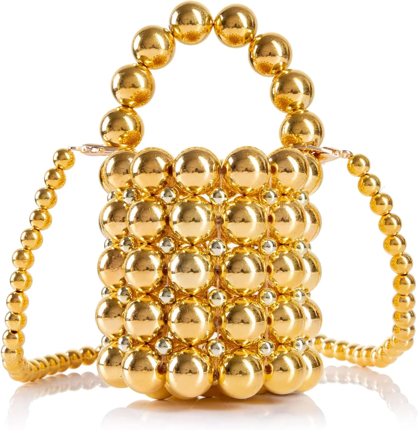 Women Beaded Evening Bucket Bag Small Lipstick Handbag Velvet Lining with Detachable Chain for Wedding Party