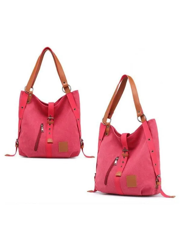 Women's Color Block Canvas Simple Shoulder Messenger Handbag