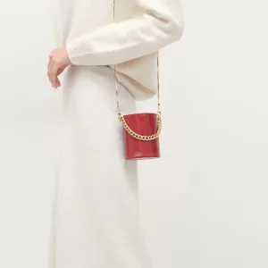 Womens Small Red Leather Crossbody Bucket Bag Handbags Purse for Women