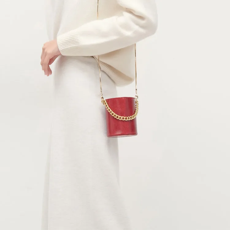 Womens Small Red Leather Crossbody Bucket Bag Handbags Purse for Women