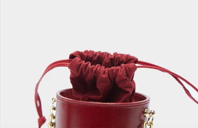 Womens Small Red Leather Crossbody Bucket Bag Handbags Purse for Women