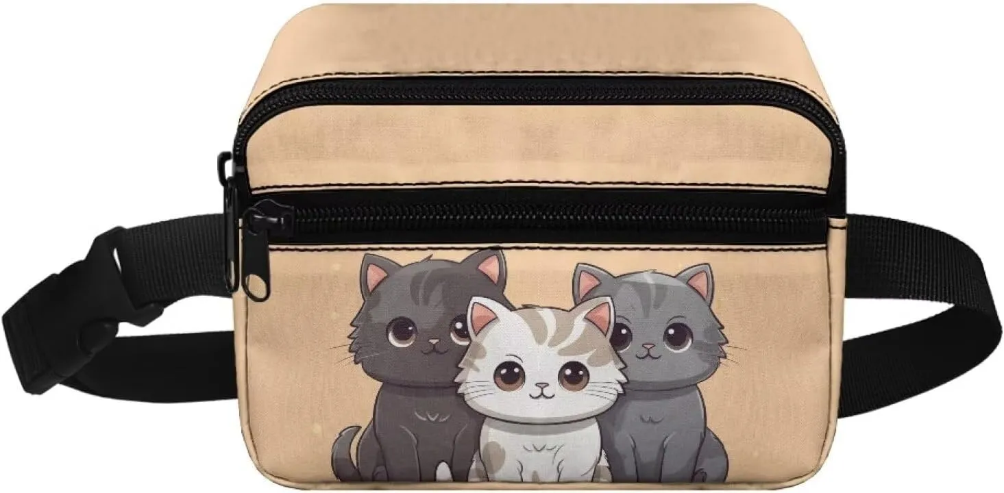 Xpyiqun Cute Cat Waist Bag with Adjustable Shoulder Strap Sling Shoulder Bag Girls Fanny Pack Small Messenger Bag Mini Zipper Belt Bag Teens Sport Travel Waist Packs Cross Body Purse Chest Bag