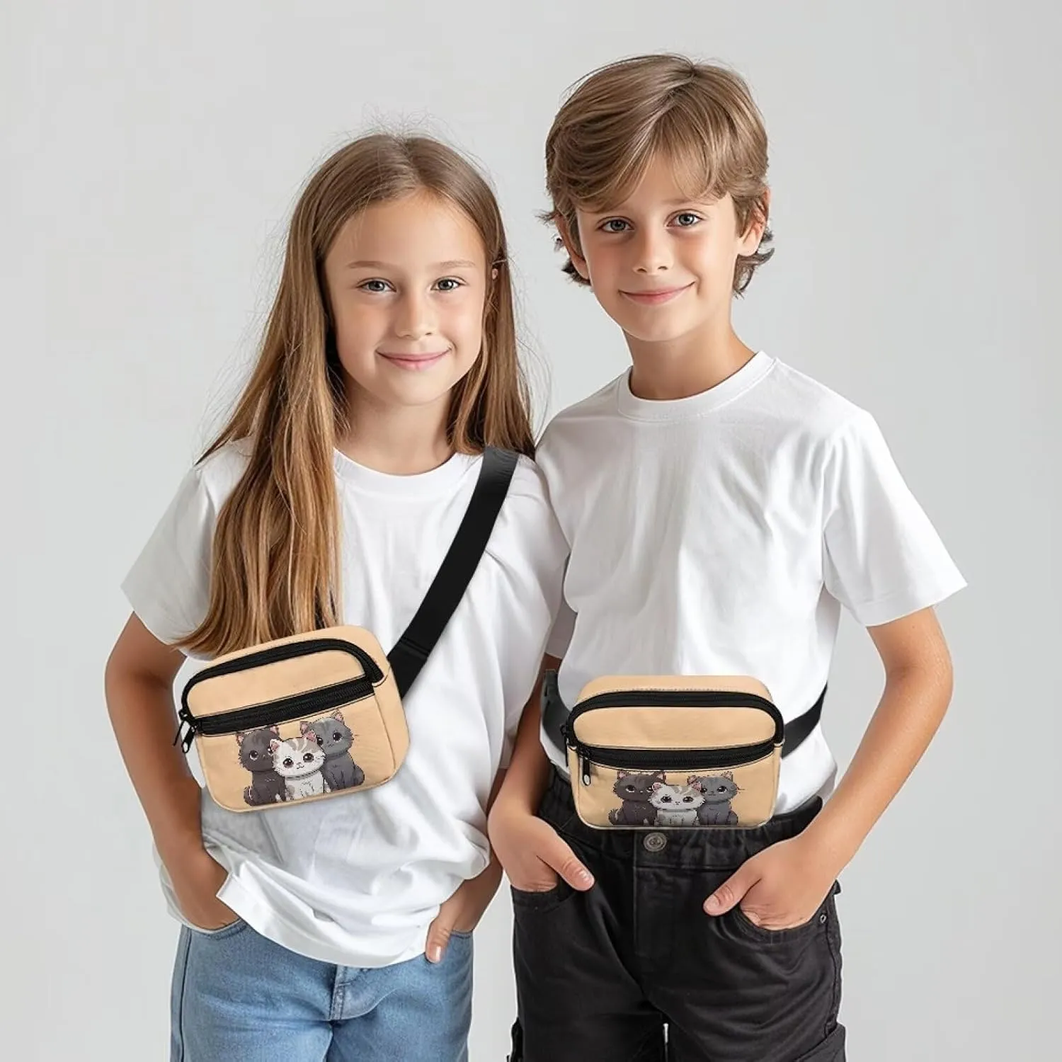 Xpyiqun Cute Cat Waist Bag with Adjustable Shoulder Strap Sling Shoulder Bag Girls Fanny Pack Small Messenger Bag Mini Zipper Belt Bag Teens Sport Travel Waist Packs Cross Body Purse Chest Bag