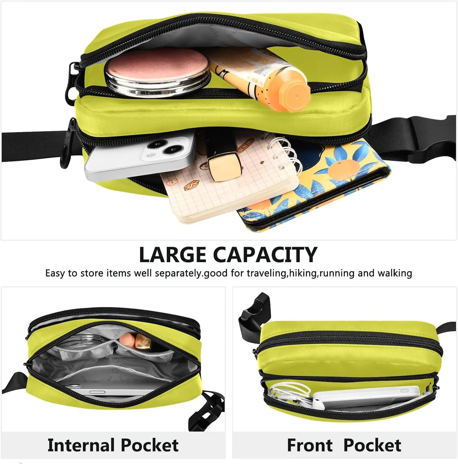 Yellow Fanny Packs for Women Belt Bag Waterproof Fanny Pack Cross Body Bag Waist Packs with Adjustable Strap Small Crossbody Bags for Hiking Running Traveling Men Sports