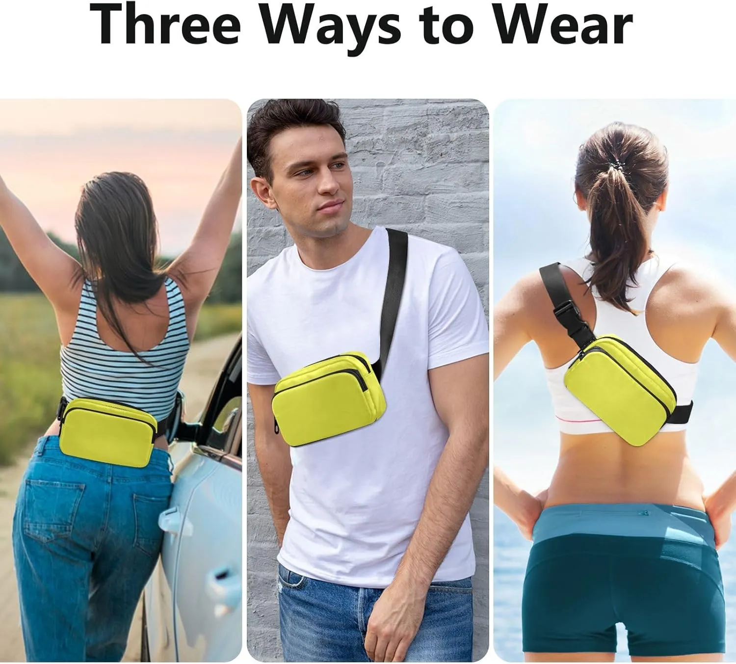 Yellow Fanny Packs for Women Belt Bag Waterproof Fanny Pack Cross Body Bag Waist Packs with Adjustable Strap Small Crossbody Bags for Hiking Running Traveling Men Sports