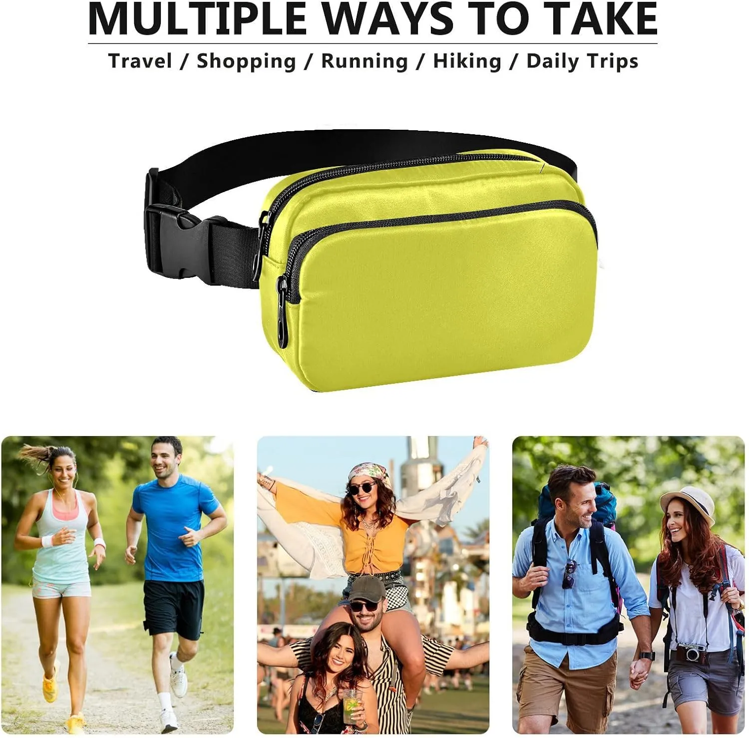 Yellow Fanny Packs for Women Belt Bag Waterproof Fanny Pack Cross Body Bag Waist Packs with Adjustable Strap Small Crossbody Bags for Hiking Running Traveling Men Sports