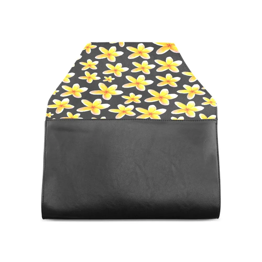 Yellow Frangipanis Black Clutch Bag